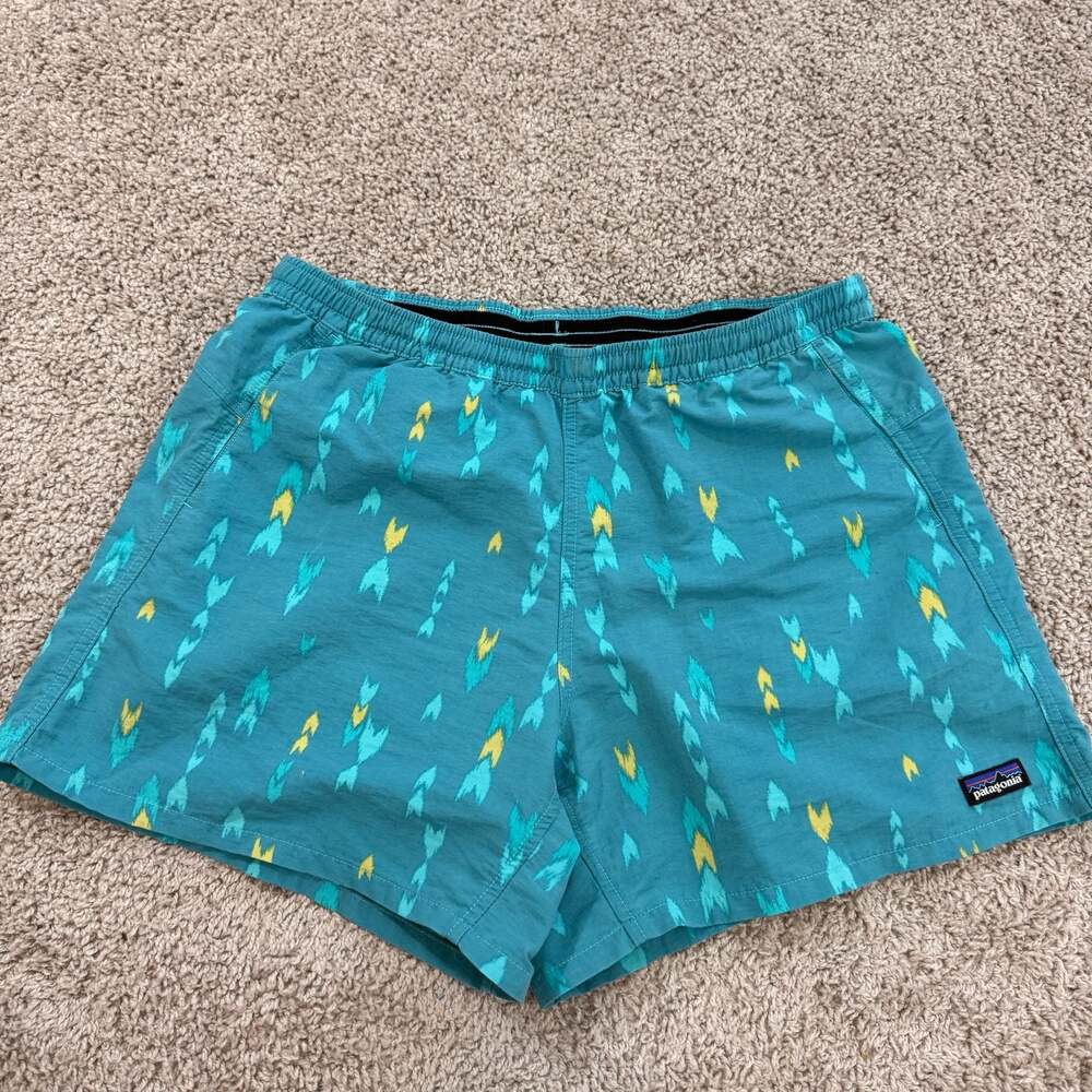 Patagonia Baggies Shorts Mens M Teal Print Nylon Swim Hiking STY57057 EUC